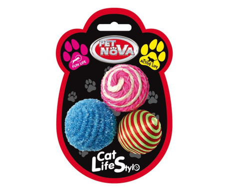 Pet Nova, играчка за коте - Комплект от 3 топки - 4 см