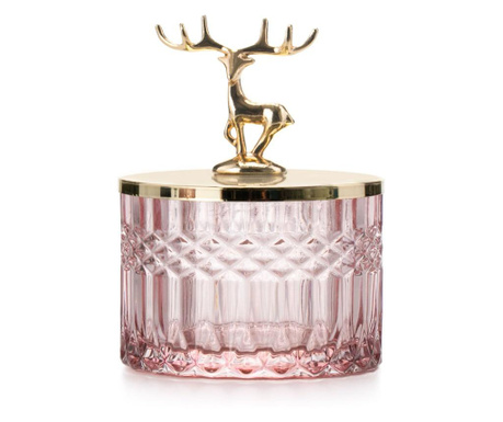 Cutie pentru bijuterii Ameliahome, Deer, sticla, 9x9x13 cm, roz pudra