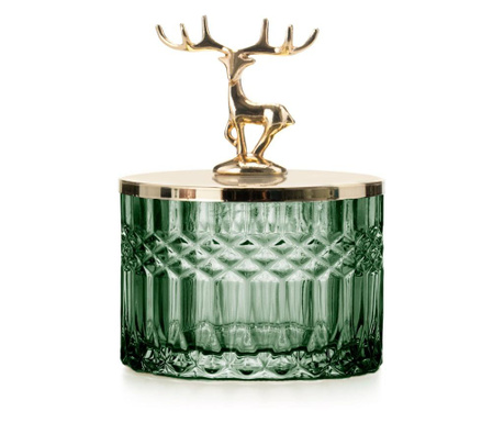Cutie pentru bijuterii Ameliahome, Deer, sticla, 9x9x13 cm, verde