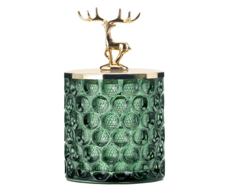 Cutie pentru bijuterii Ameliahome, Deer, sticla, 9x9x15 cm, verde