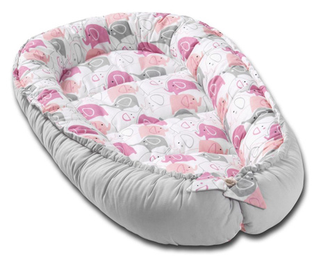 Cosulet bebelus pentru dormit kidizi baby nest cocoon 90x50 cm pink elephants