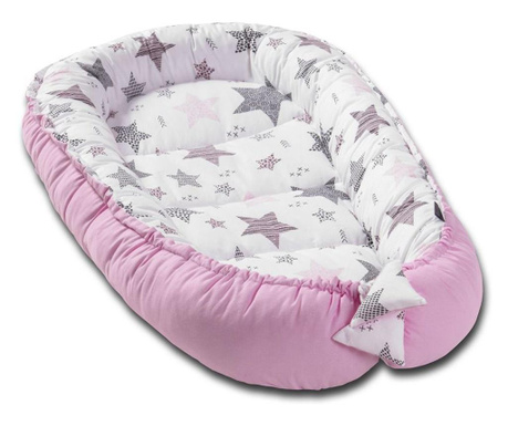 Cosulet bebelus pentru dormit kidizi baby nest cocoon xxl 110x70 cm pink stars