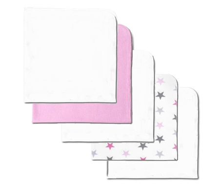Set 3 paturici din flanel 78x78 cm kidizi pink stars, 100% bumbac