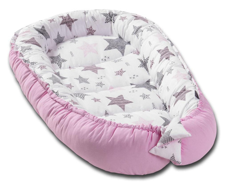 Cosulet bebelus pentru dormit kidizi baby nest cocoon 90x50 cm pink stars