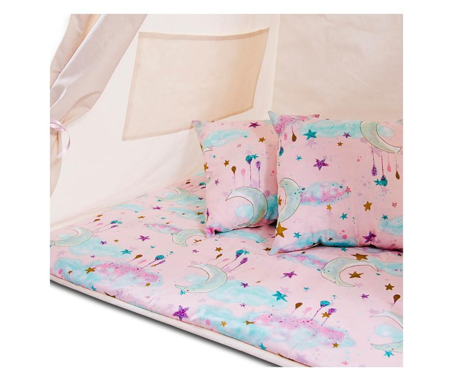 Cort copii stil indian teepee tent kidizi pink moon, include covoras gros si 2 perne