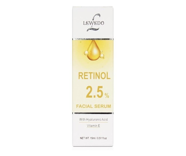 Ser facial cu Retinol 2.5%, Acid Hialuronic, Vitamina E, Lewedo, 15ml