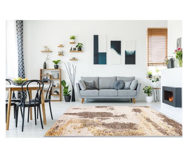 модерен MEFE килим 8731 розетка vintage - structural две нива на руно бежов 160x220 cm  160x220 см