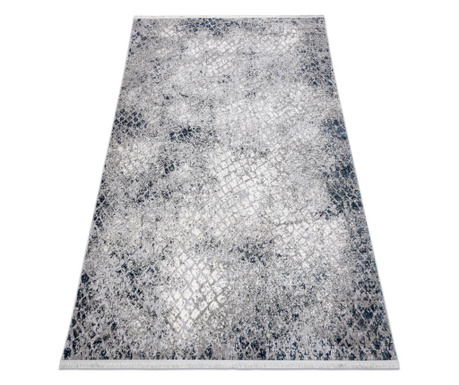 Modern REBEC szőnyeg rojt 51117 - két szintű gyapjú krém / sötétkék 80x150 cm