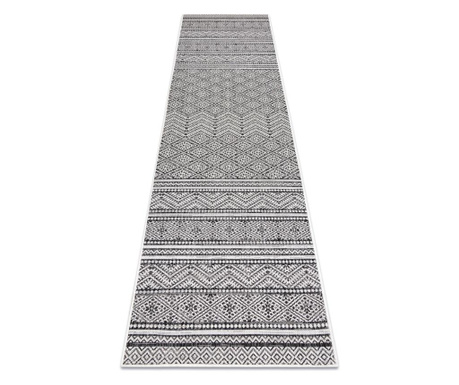 Fonott sizal szőnyeg SION Futó szőnyegek azték 22168 lapos szövött fekete / ecru 60x200 cm