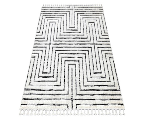 Szőnyeg SEVILLA Z788B labirintus, görög fehér / antracit Rojt Berber shaggy 140x190 cm