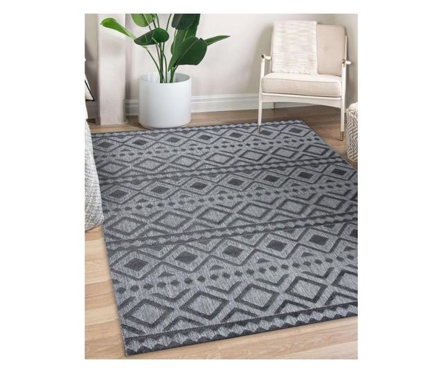 Килим Structural SOLE D3852 БОХО диаманти - плоски тъкани сив 80x250 cm  80x250 см