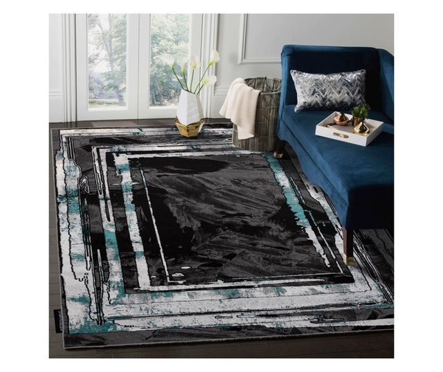 модерен DE LUXE килим 619 кадър - structural сив / зелен 120x170 cm  120x170 см