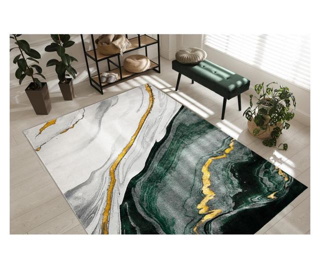 EMERALD Exclusive Rug 1017 Glamour, Stylish Marble Bottle Green / Gold 120x170 cm