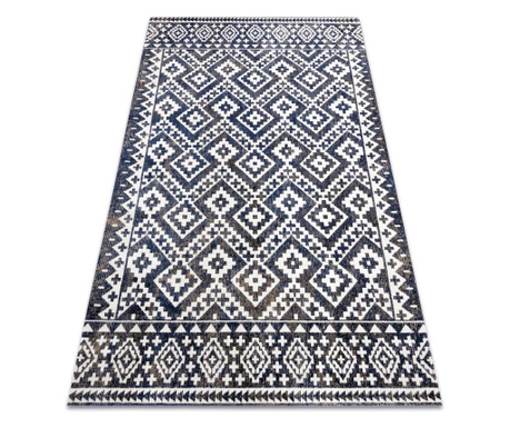 Модерен килим MUNDO E0561 диаманти, зигзаг 3D външно син / бежово 160x220 cm