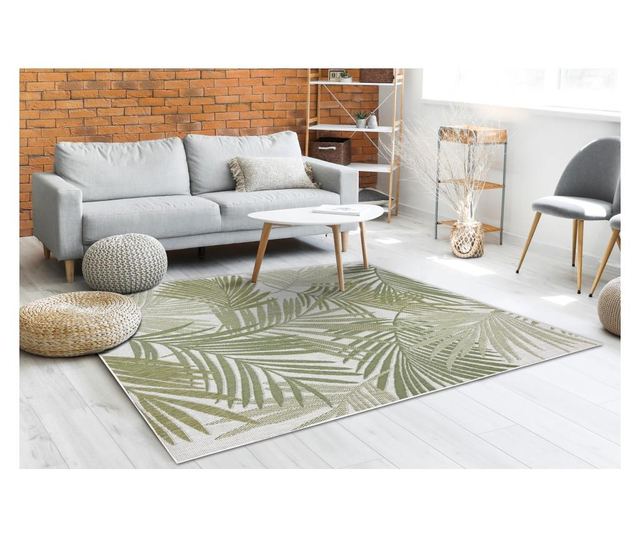 Covor SISAL SION frunze de palmier, tropical 2837 tesute plate ecru / verde 180x270 cm  180x270 cm