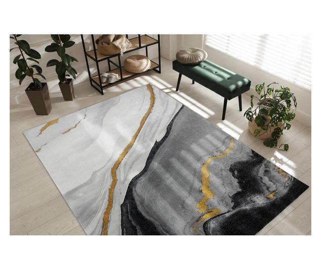 EMERALD Rug, Exclusive 1017 Glamour, Stylish Marble Black / Gold 160x220 cm