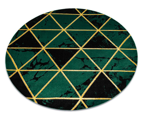 изключителен EMERALD килим 1020 кръг - блясък, мрамор, триъгълници бутилка зелена / злато кръг 160 cm