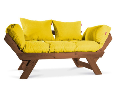 Sofa trosjed na razvlačenje Pandia Home, Kombin Wood, smeđa/žuta, 125x75x70 cm