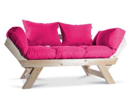 Sofa trosjed na razvlačenje Pandia Home, Kombin Wood, prirodna/ružičasta, 125x75x70 cm