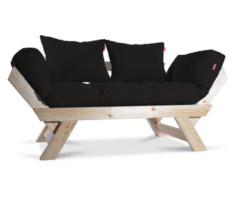 Sofa trosjed na razvlačenje Pandia Home, Kombin Wood, prirodna/crna, 125x75x70 cm