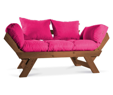 Sofa trosjed na razvlačenje Pandia Home, Kombin Wood, smeđa/ružičasta, 125x75x70 cm