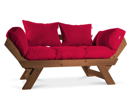 Sofa trosjed na razvlačenje Pandia Home, Kombin Wood, smeđa/crvena, 125x75x70 cm