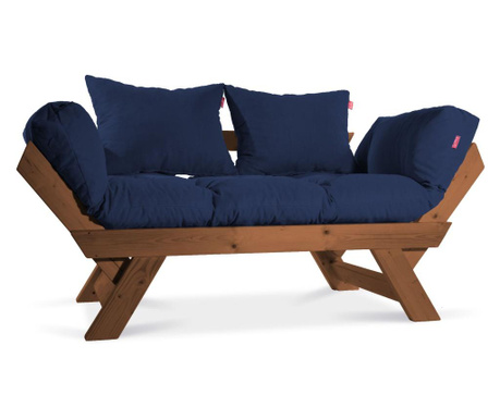 Sofa trosjed na razvlačenje Pandia Home, Kombin Wood, smeđa/mornarski plava, 125x75x70 cm