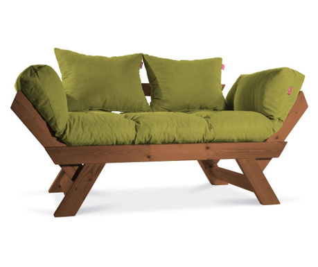 Sofa trosjed na razvlačenje Pandia Home, Kombin Wood, smeđa/zelena, 125x75x70 cm