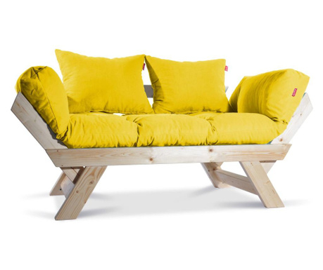 Sofa trosjed na razvlačenje Pandia Home, Kombin Wood, prirodna/žuta, 125x75x70 cm
