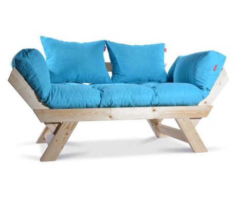 Sofa trosjed na razvlačenje Pandia Home, Kombin Wood, prirodna/tirkizna, 125x75x70 cm