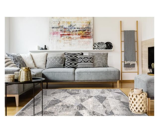 модерен килим REBEC ресни 51192A - две нива на руно сметана / сив 240x330 cm  240x330 см