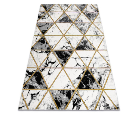 изключителен EMERALD килим 1020 блясък, мрамор, триъгълници черен / злато 140x190 cm