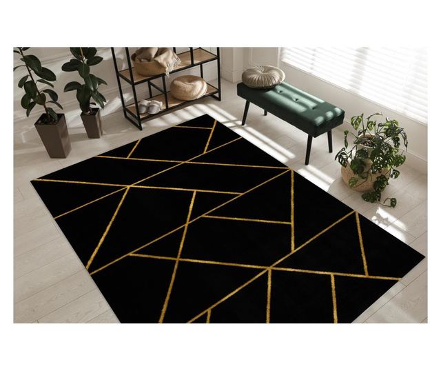 изключителен EMERALD килим 1012 блясък, геометричен черен / злато 240x330 cm  240x330 см