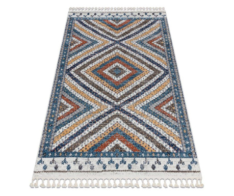 Modern szőnyeg BELLE BG30C Gyémánt, etnikai kék / krém Rojt 160x220 cm