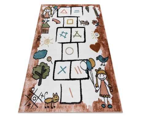 FUN Hop children's rug, featuring a checkerboard pattern, animals, and a pink color, 160x220 cm.