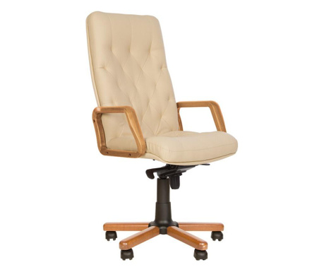 Scaun directorial HAVANA Extra, mecanism Multiblock, baza stea si brate din lemn, piele ecologica, crem Concept Chairs