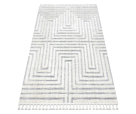 Szőnyeg SEVILLA Z788A labirintus, görög fehér / szürke Rojt Berber shaggy 80x150 cm