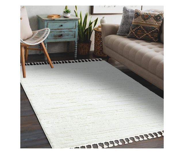 Covor SEVILLA AC53B dunga alb Franjuri Berber shaggy 80x150 cm  80x150 cm