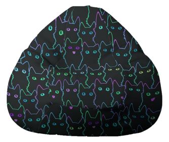 Fotoliu Pufrelax Mare, Nirvana Gigant, Cute Cat, Imprimat, pretabil si la exterior, umplut cu perle polistiren  110x90x110