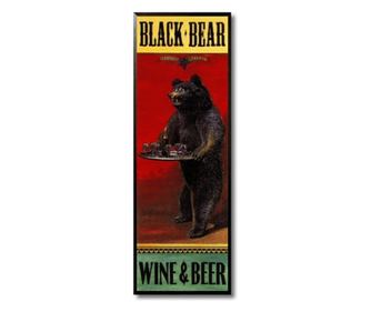 Tablou black bear, wine and beer, 16x44 cm