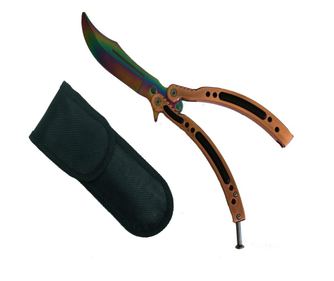 Knife - Butterfly knife - Balisong - Πεταλούδα με πολύχρωμο σχέδιο, 24 cm, μπρονζέ