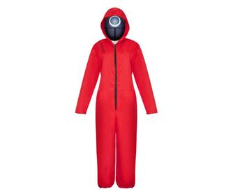 Детски костюм, Игра Калмари, Кръг, размер L, 120-130 см, червен, маска в комплекта