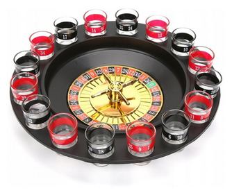 Joc ruleta cu pahare de shot, 16 pahare din sticla, 29 cm,Gonga® Negru/Rosu