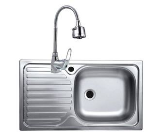 Set chiuveta inox anticalcar de blat + baterie pipa flexibila, 43.5x76 cm, cuva dreapta