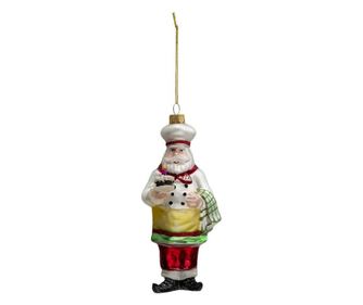 Set 6 ornamente brad din sticla model mos craciun bucatar 7x7x17 cm  0