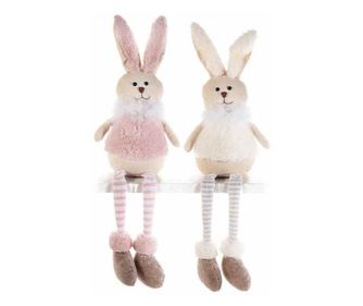 2 darabos, rózsaszín-krémszínű textil húsvéti nyuszi szett, 14x9x55 cm