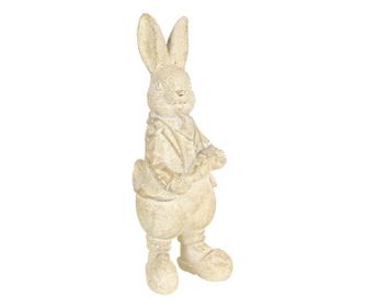 Figurka Królika Chłopca wykonana z kremowej żywicy poliestrowej o wymiarach 6x6x13 cm