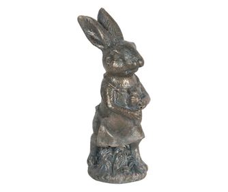 Figurina iepuras girl din polirasina argintie cu patina aurie 4x4x11 cm