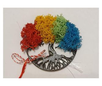 Martisor cu licheni stabilizati, copacul vietii, multicolor, 5 cm diametrul  5x5 cm