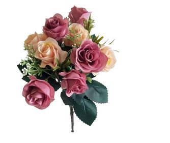 Buchet flori artificiale, Trandafiri, Crem/ Roz